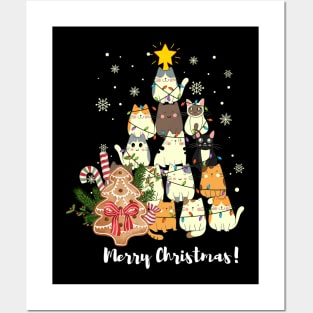 Christmas Cat Trees, Cute Merry Christmas & Trees, White Christmas Trees Design, premium unisex kitten xmas tee, Posters and Art